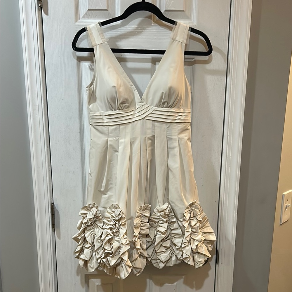 BCBGMaxAzria Cream Plunge Neck Sleeveless Mini Dress
